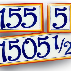 Large 5 inch high numbers address sign, Terra Cotta custom house number plaque, Personalized porcelain Italian ceramic house number plaque