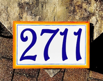 Choose Any 3 Colors Custom Hand Painted Ceramic Address Sign Decorative Tile, House Number Plaques Personalized to Your Decor Terra Cotta