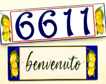Large 5” house numbers, Choose from 5 sizes, Italian Lemon Ceramic house number plaques, Hand painted custom address sign, Gift for her, him