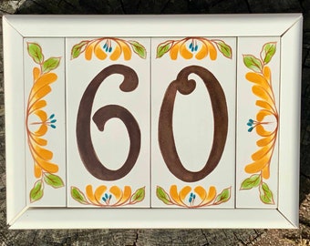 House Numbers With Frame Custom Address Tiles Sign, Ceramic Address Plaque Personalized Decorative Housewarming Home Sign, Spanish Decor