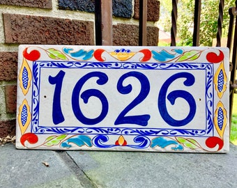 Custom Spanish address unusual house numbers Hand painted ceramic tile plaque, Custom home address sign, Spanish tile. House warming gift