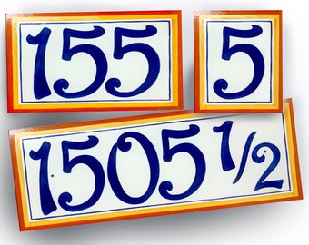 Large 5 inch high numbers address sign, Terra Cotta custom house number plaque, Personalized porcelain Italian ceramic house number plaque