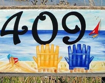 Beach house numbers, Tropical, Nautical, Ocean house Number plaque,  Address Sign, Boat number sign, Mailbox, housewarming gift