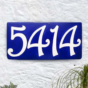 Large House Numbers Custom Hand Painted Address Tiles Horizontal or Vertical, Outdoor Address Sign, Italian Personalized family name sign image 1