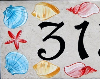 Nautical shells house number plaque, house sign, hand painted house numbers, ceramic house numbers, housewarming gifts, shells, nautical