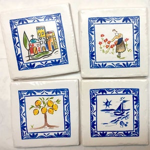 Set of Four Hand Painted Decorative Tiles for Kitchen Backsplash, Hand painted ceramic tiles, Italian backsplash tiles, Individual tile