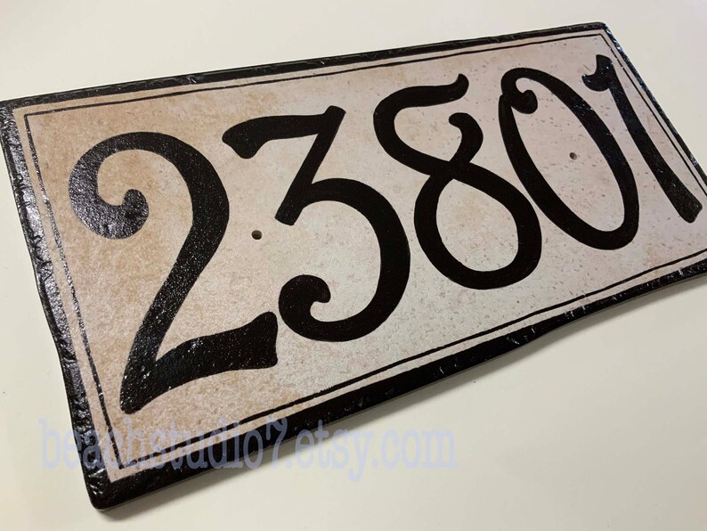 Large Rustic house number plaque. Porcelain address sign, Black door signs, Housewarming gift, Real Estate closing gift image 7