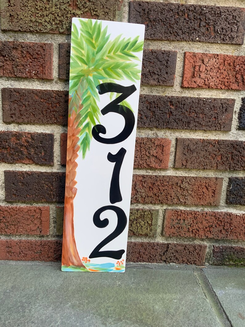 Palm Tree Vertical House Number Plaque Ceramic Beach Address Etsy