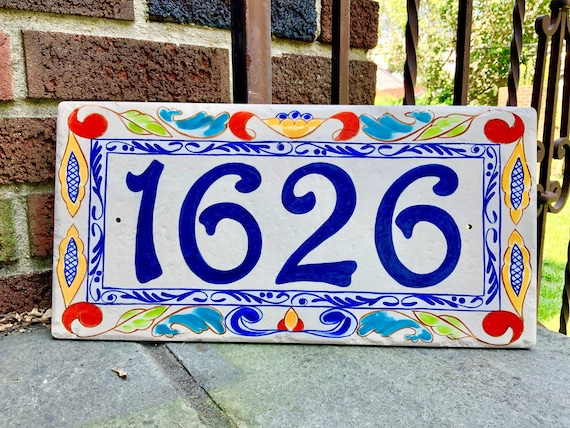 Custom Spanish Style House Sign - Personalized Italian Ceramic Tile Address Plaque for Outdoor Home Decor - Mediterranean Hand Painted Sign