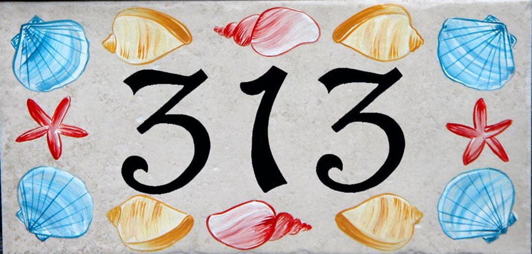 Nautical Shells House Number Plaque, House Sign, Hand Painted House ...