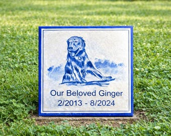 Personalized Hand-Painted Porcelain Pet Memorial Plaque, Custom Garden Grave Marker