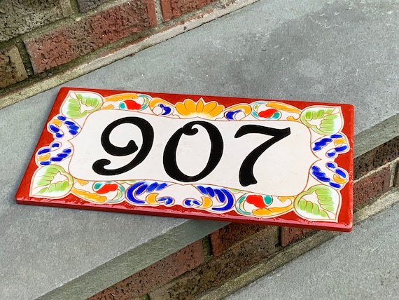 Hand Painted Italian Tile House Number Plaque, Housewarming Gift