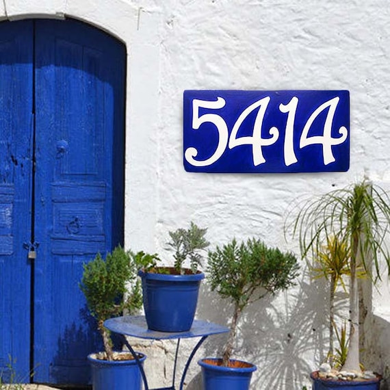 Modern Hand Painted House Number Tile, Custom Address Sign, Porcelain frost proof Plaque