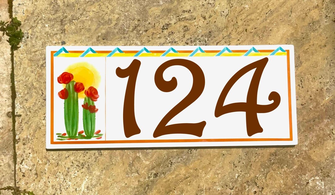 Southwestern House Number Plaque, Hand Painted Custom Address Sign