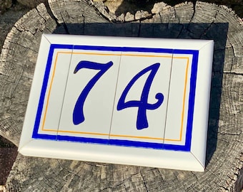 House Numbers With Frame Custom Address Tiles Sign, Ceramic Address Plaque Personalized Decorative Housewarming Home Sign, Spanish Decor