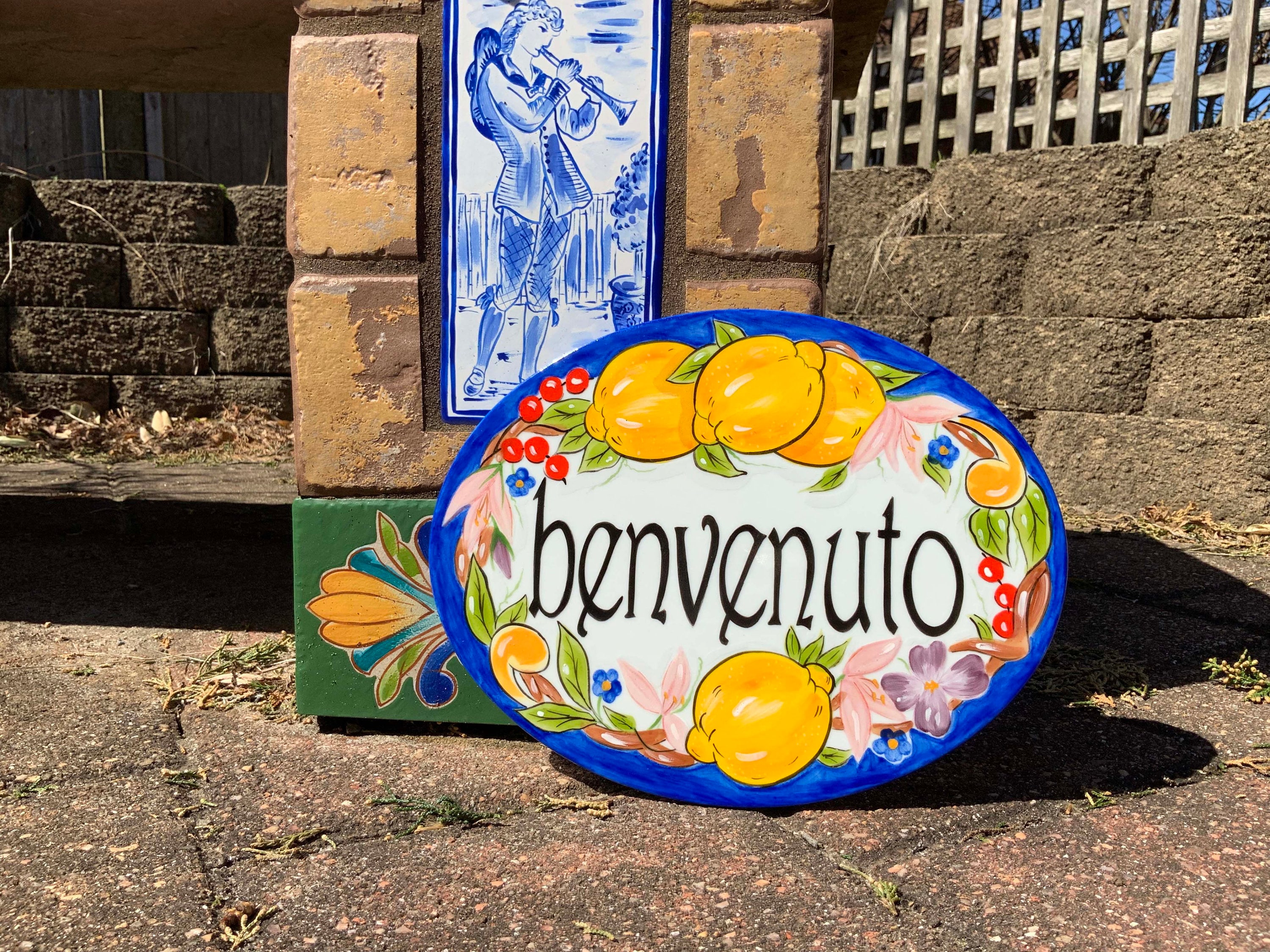 Numéros Ovales de Maison en Céramique, Plaque d'adresse Italienne Custom Positano Citron Signe Perso