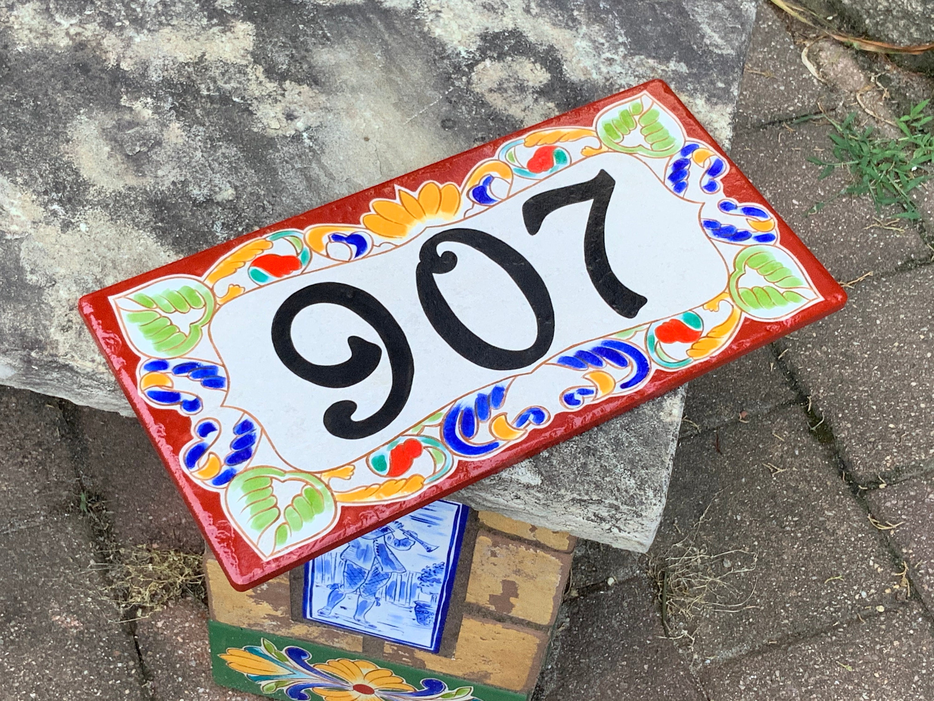 House Number Plaque Hand Painted Porcelain House Number Sign Etsy