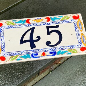 Hand painted Italian house number plaque with cobalt blue.