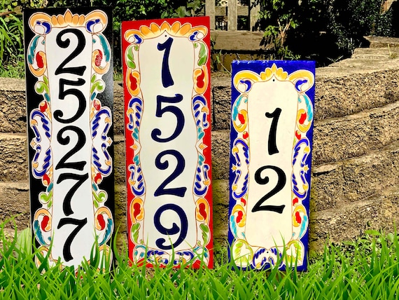 Vertical Custom Ceramic House Number Hand Painted Address tile, Frost Proof Outdoor Sign, Housewarming Gift
