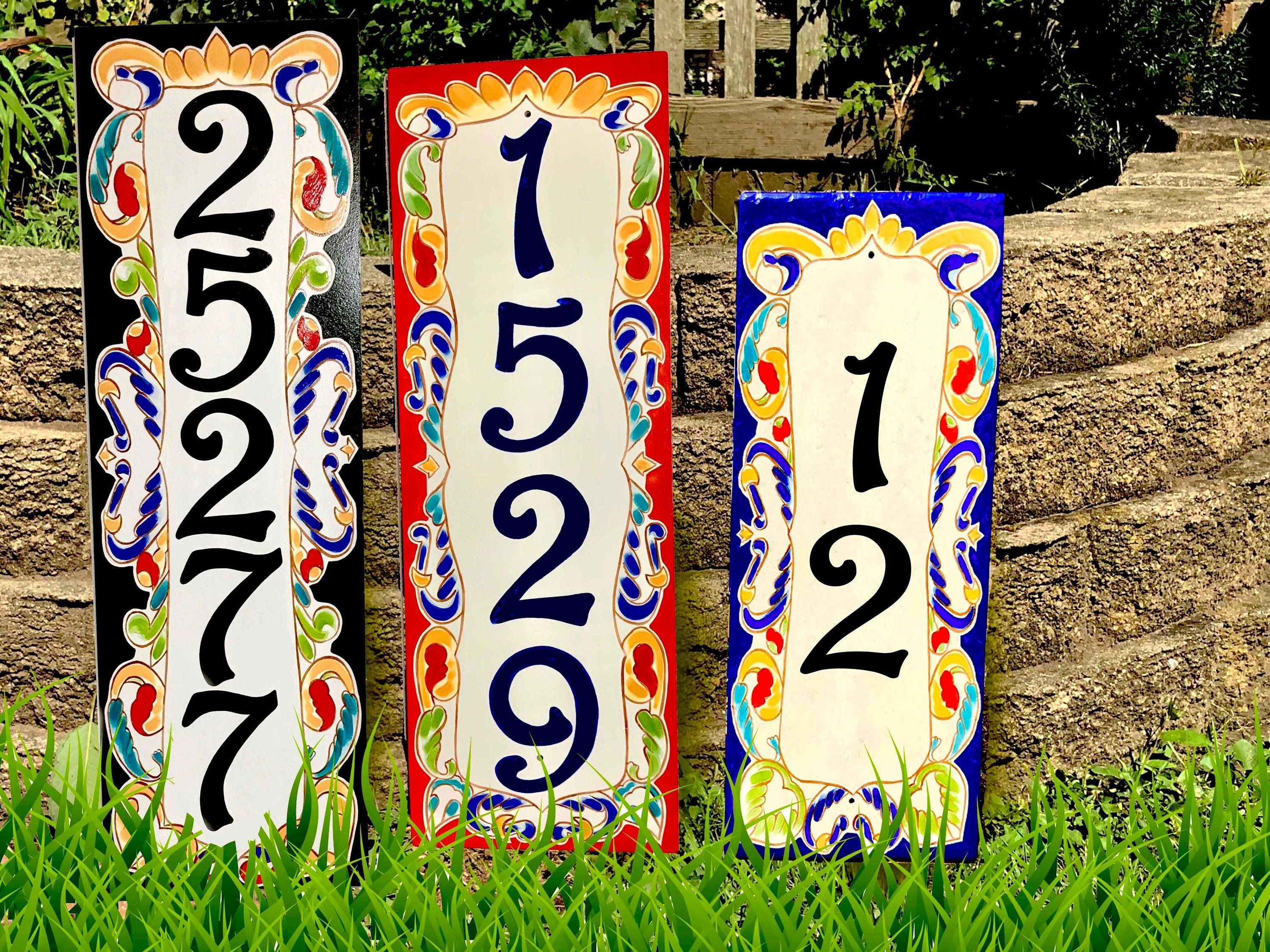 Arinco-houseです Vertical Ceramic House Numbers, Hand Painted Tile, Custom Address