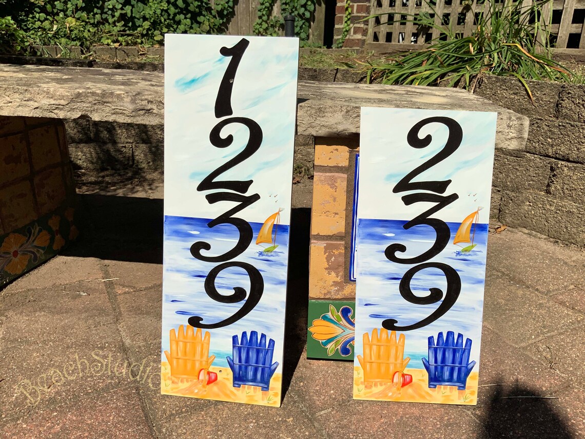 Vertical Beach House Numbers Beach Decor Nautical Vertical Etsy