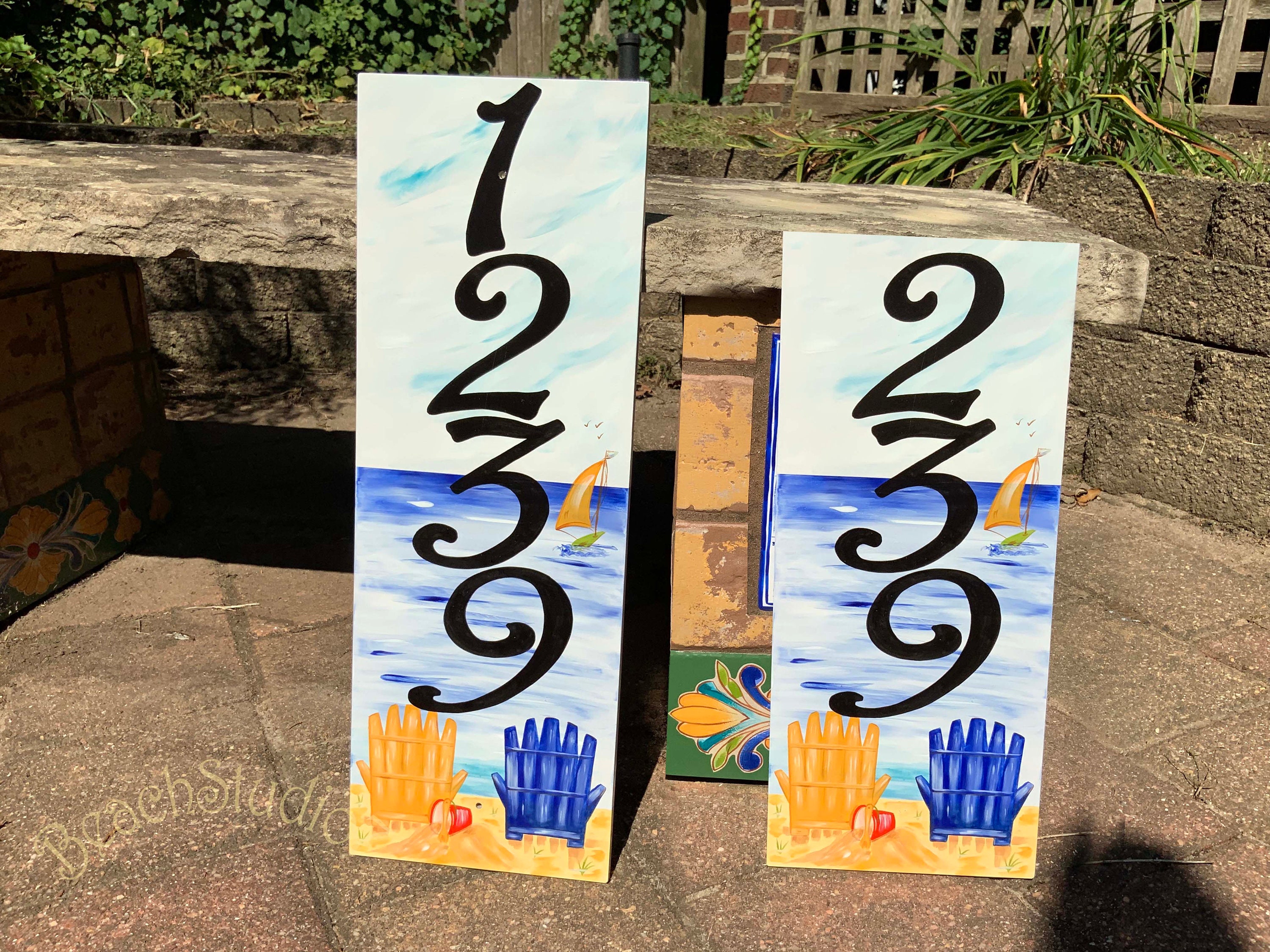 Vertical beach house numbers Beach decor Nautical Vertical Etsy