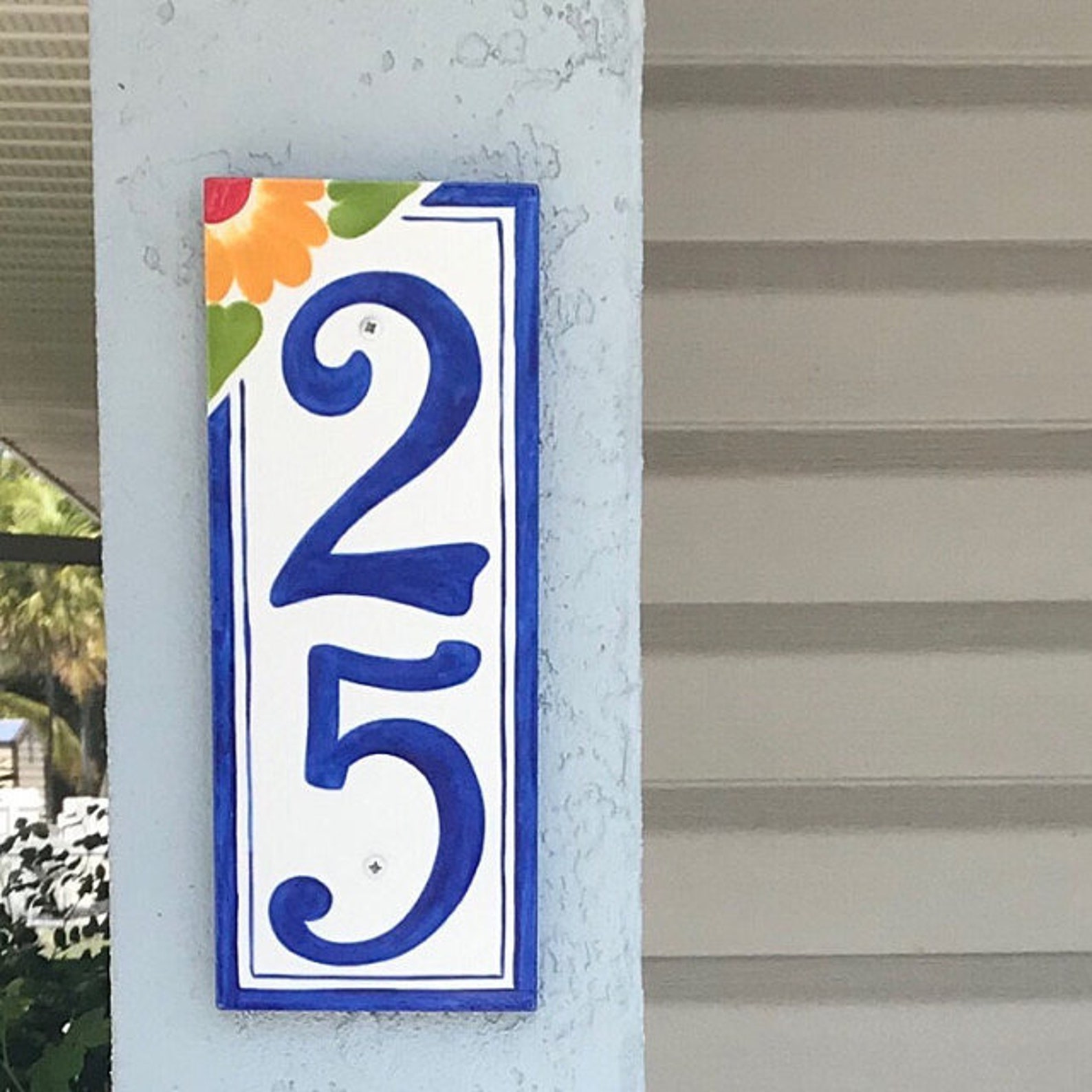House Number Vertical Plaque for Post. Vertical Address Numbers Ceramic ...