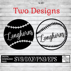 Longhorns Baseball and Softball - Digital Art File - SVG and DXF File for Cricut & Silhouette - Longhorn Logo Mascot Team Digital Download