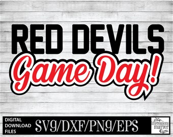 Game Day des Diables rouges - fichier art numérique - fichier SVG et DXF pour Cricut & Silhouette - téléchargement numérique du logo mascotte de l'équipe de sport Diable rouge