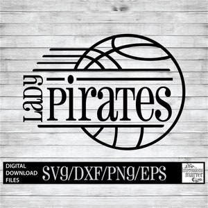 Lady Pirates Basketball - Digital Art File - SVG und DXF Datei für Cricut & Silhouette - Piraten Basketball Logo Maskottchen Team Digitaler Download