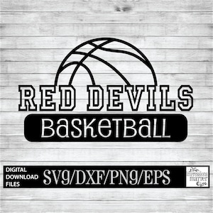 Red Devils Basketball - Archivo de arte digital - Archivo SVG y DXF para Cricut & Silhouette - Red Devil Logo Mascot Team Descarga digital