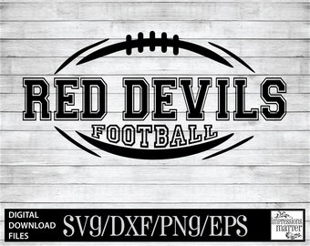Red Devils Football - Digital Art File - SVG and DXF File for Cricut & Silhouette - Red Devil Football Logo Mascot Team Digital Download
