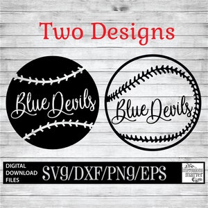 Blue Devils Béisbol y Softbol - Archivo de arte digital SVG y ARCHIVO DXF para Cricut & Silhouette - Blue Devil Logo Mascot Team Descarga digital