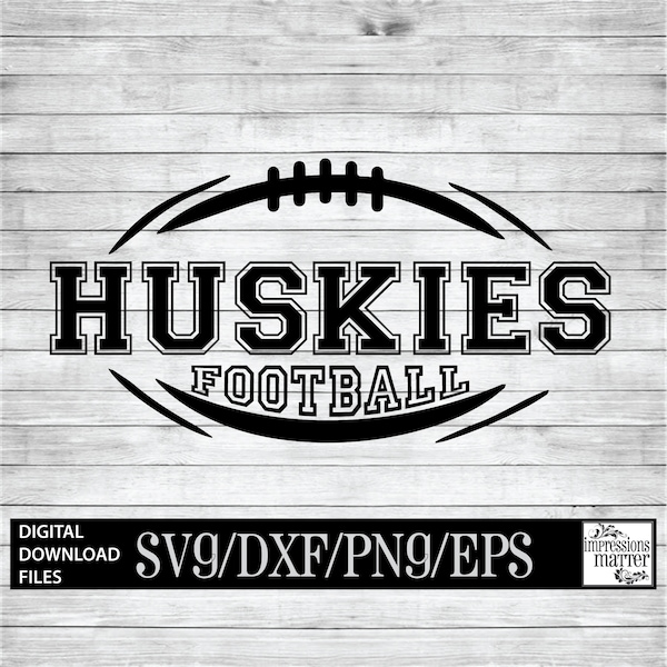 Huskies Football - Digital Art File - SVG and DXF File for Cricut & Silhouette - Husky Football Logo Mascot Team Digital Download
