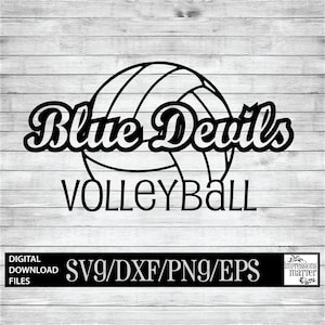 Blue Devils Volleyball - Digital Art File - SVG en DXF File voor Cricut & Silhouette - Blue Devil Volley Logo Mascot Team Digitale Download