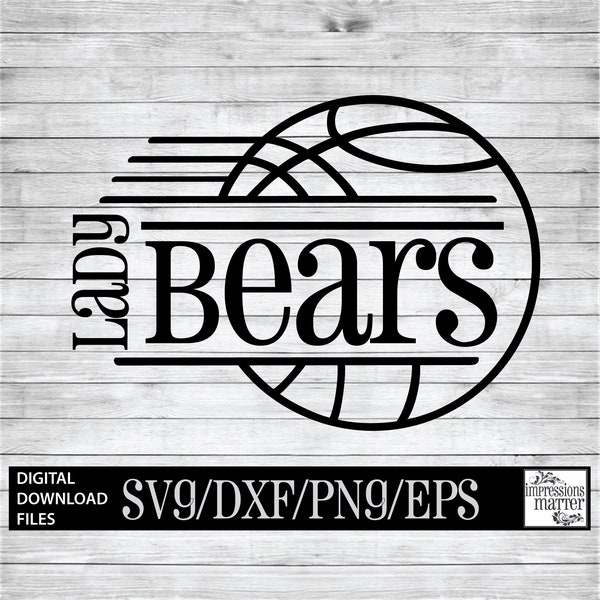 Lady Bears Basketball - Digital Art File - SVG und DXF Datei für Cricut & Silhouette - Bear Basketball Logo Maskottchen Team Digital Download