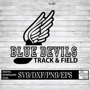 Blue Devils Track - Archivo de arte digital - Archivo SVG y DXF para Cricut & Silhouette - Blue Devil Track Field Logo Mascot Team Descarga digital