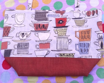 Tea Cup / Black and White Print Beach Bag / Shopper Bag / Gym Bag / Everyday Bag