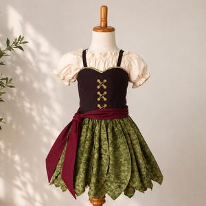 Ready to ship size 3t  Forest Fairy Petal Dress for Girls – Woodland Pixie Costume – Handmade Fantasy Dress – Renaissance Fairy Outfit – Cot