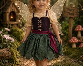 Forest Fairy Petal Dress for Girls – Woodland Pixie Costume – Handmade Fantasy Dress – Renaissance Fairy Outfit – Cot