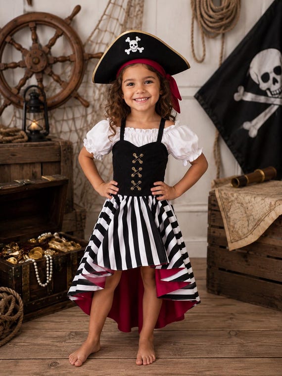 black and white striped dress halloween costume Pirate Dress,girls Pirate Dress. Pirate Costume, Stripe Pirate Dress.cruise Wear. Pirate Night. Renaissance Pirate costume