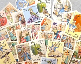 Lotto di 10 francobolli giapponesi di Peter Rabbit – Personaggi carini – Nessun doppione