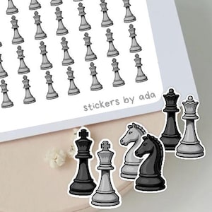 Mini Chess Pieces Stickers: King, Queen, Rook, Bishop, Knight, Pawn - Planner, Journal, Calendar