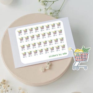Mini grocery cart stickers to use in a daily planner, bullet journal, calendar or agenda. Weekly grocery list, shopping.