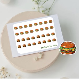 Mini autocollants pour hamburgers à utiliser dans un agenda, un bullet journal, un calendrier ou un agenda