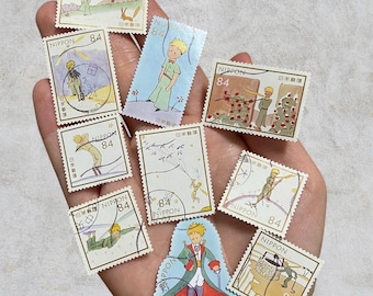 10 sellos postales usados de El Principito (Japón) – Lote de personajes – Sin duplicados
