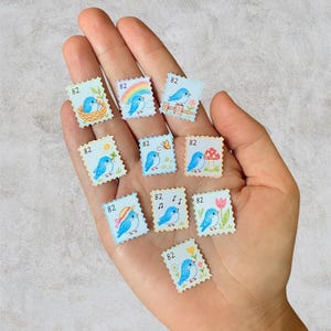 sellos postales con pájaros / mini pegatinas mate