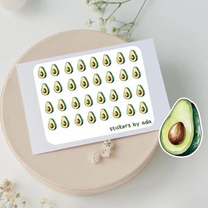Mini autocollants avocat à utiliser dans un agenda, un bullet journal, un calendrier ou un agenda. Produits alimentaires, guacamole, avocat, régime végétalien, végétarien.