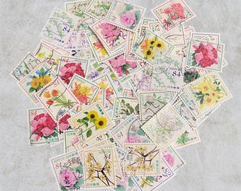 10 Used Japanese Floral Post Stamps — Vintage and New JPN Postage for Crafts & Collecting, NIPPON