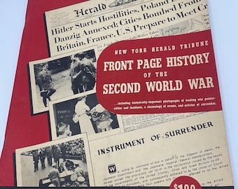 Original 1946 New York Herald Tribune Front Page History of the Second World War Book Vintage WWII Newspaper Facsimile Portfolio Battle